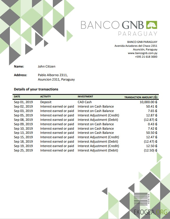 Paraguay Banco Continental S.A.E.C.A. relevé bancaire  